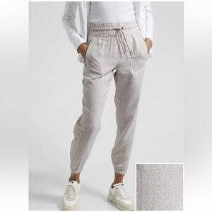 Athleta White Cabo Linen Leopard Print Zip Pockets Joggers Pants Size 6